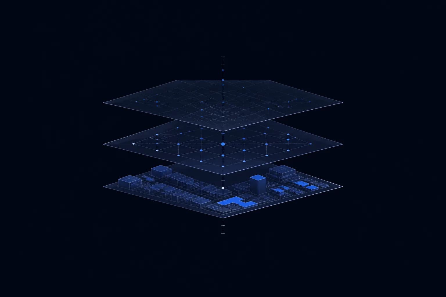 Three stacked translucent layers of increasing density, with fine measurement ticks running along a central vertical axis.